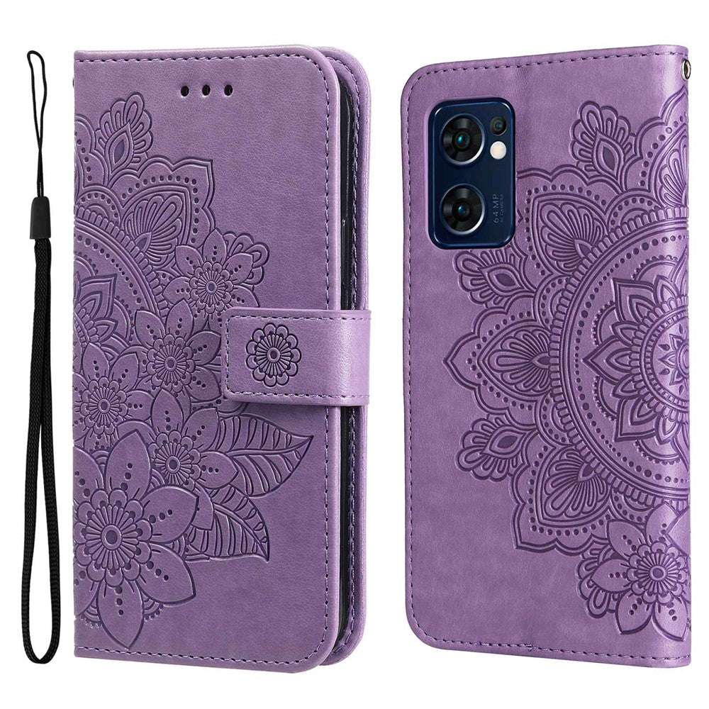 For Oppo Find X5 Lite/Reno7 5G (Global) All-fall Protection Strap Design Cover Flower Imprinting Wallet Leather Adjustable Stand Phone Case