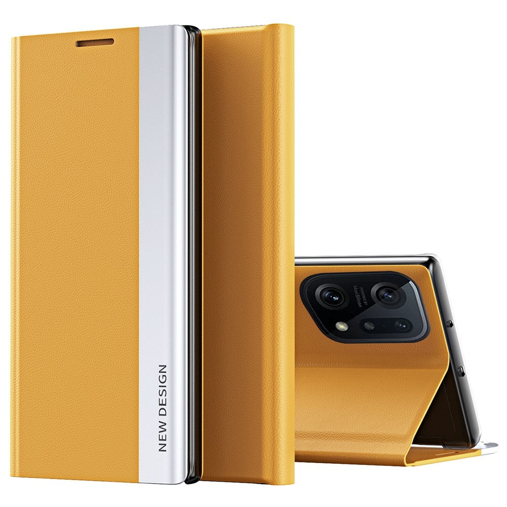 For Oppo Find X5 Stand Design Electroplating PU Leather Drop-proof Protective Cover Auto Absorption Phone Case