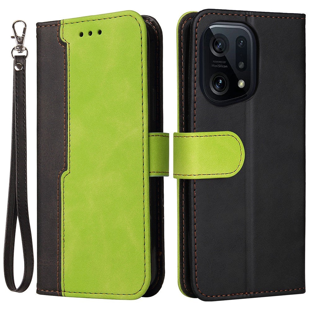 For Oppo Find X5 Protective Phone Cover, Dual-color Splicing Magnetic Clasp Stand Wallet PU Leather Case