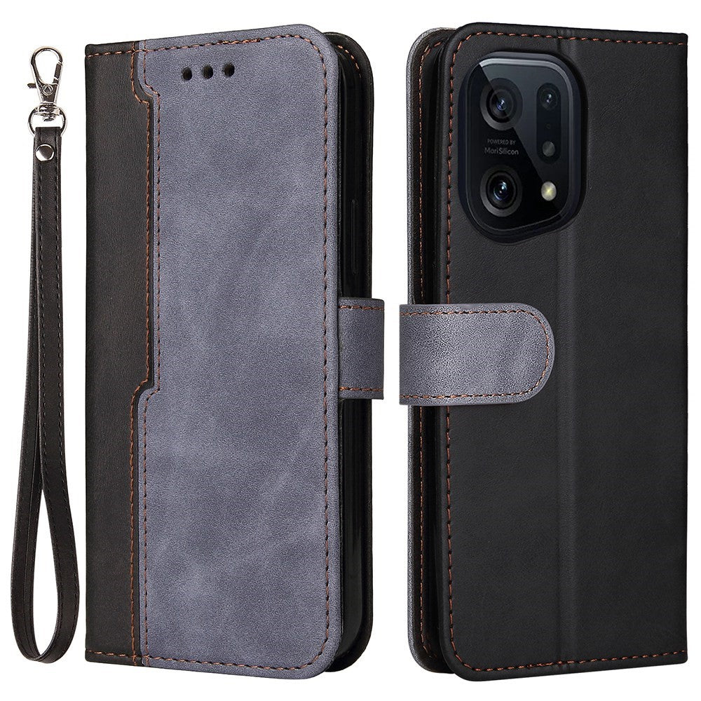 For Oppo Find X5 Protective Phone Cover, Dual-color Splicing Magnetic Clasp Stand Wallet PU Leather Case