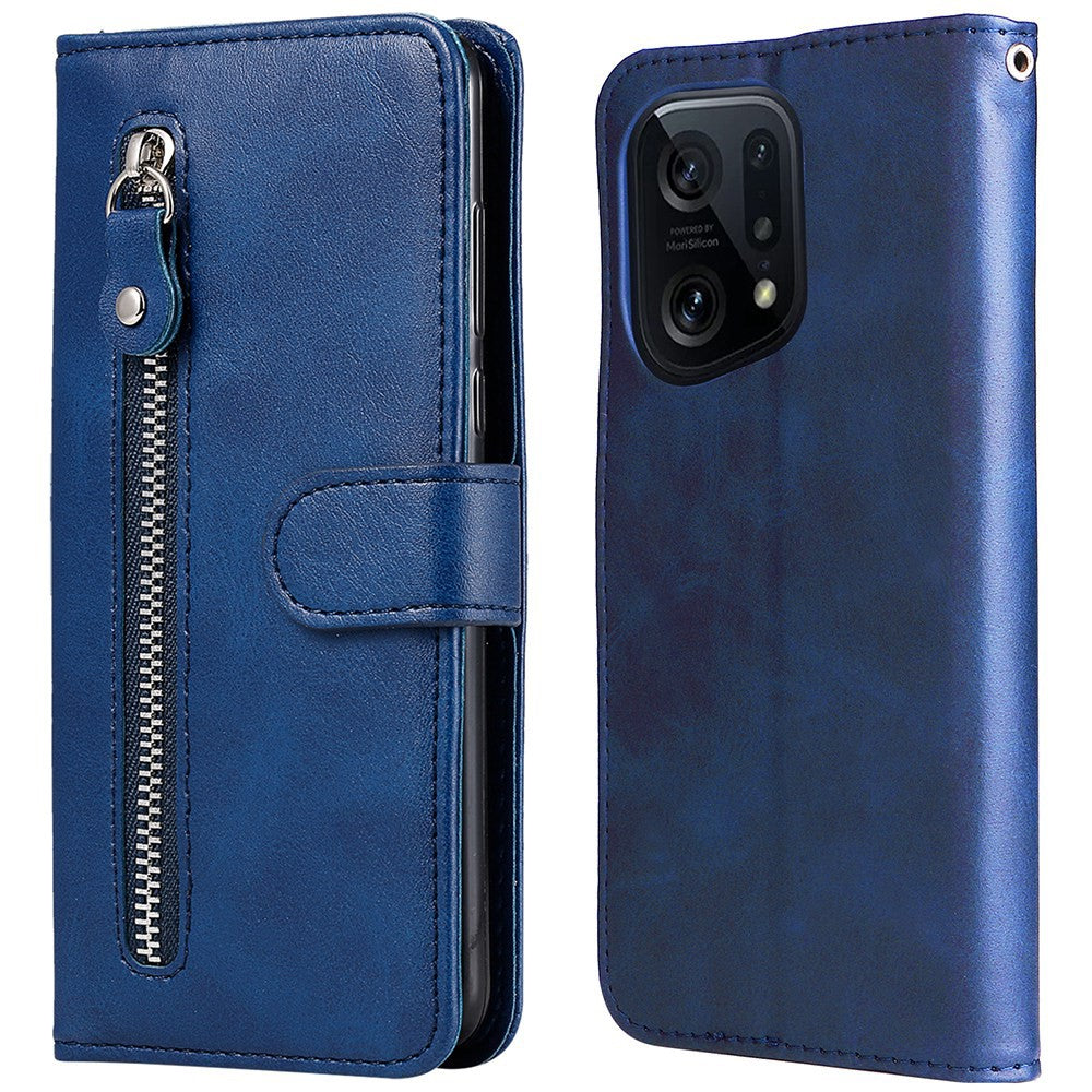 For Oppo Find X5 Pro Stylish Multi-Function Zippered Pocket Cowhide PU Leather Wallet Phone Stand Shell
