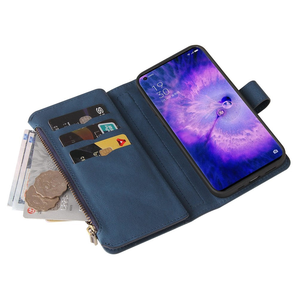For Oppo Find X5 Pro Zipper Wallet Case with 15 Card Slots and Strap Leather Phone Cover
