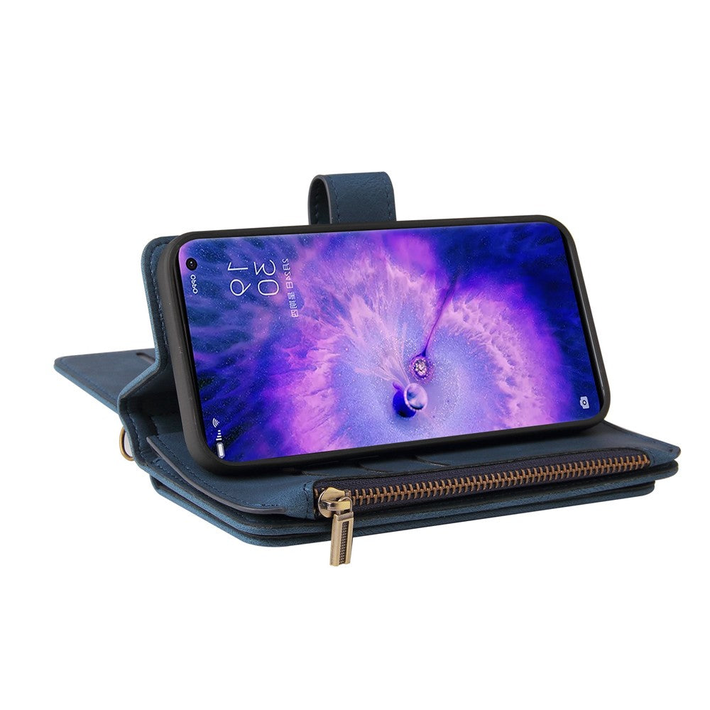 For Oppo Find X5 Pro Zipper Wallet Case with 15 Card Slots and Strap Leather Phone Cover