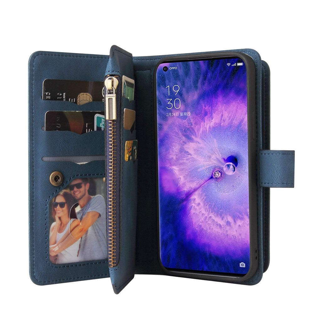 For Oppo Find X5 Pro Zipper Wallet Case with 15 Card Slots and Strap Leather Phone Cover