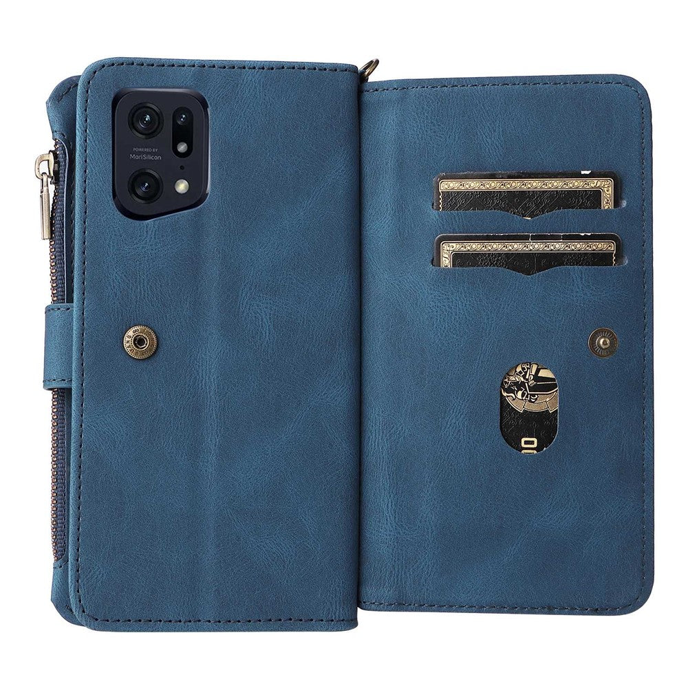 For Oppo Find X5 Pro Zipper Wallet Case with 15 Card Slots and Strap Leather Phone Cover