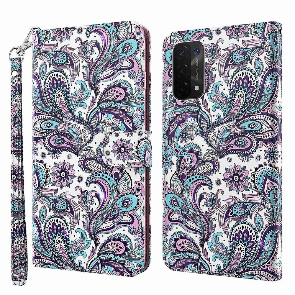 For Oppo A54 5G/A74 5G Wallet Phone Case 3D Pattern Printing PU Leather Wrist Strap Stand Feature Flip Cover