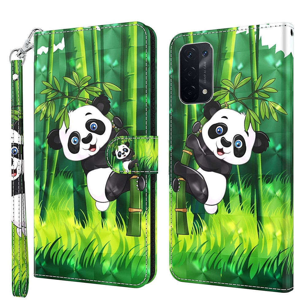 For Oppo A54 5G/A74 5G Wallet Phone Case 3D Pattern Printing PU Leather Wrist Strap Stand Feature Flip Cover