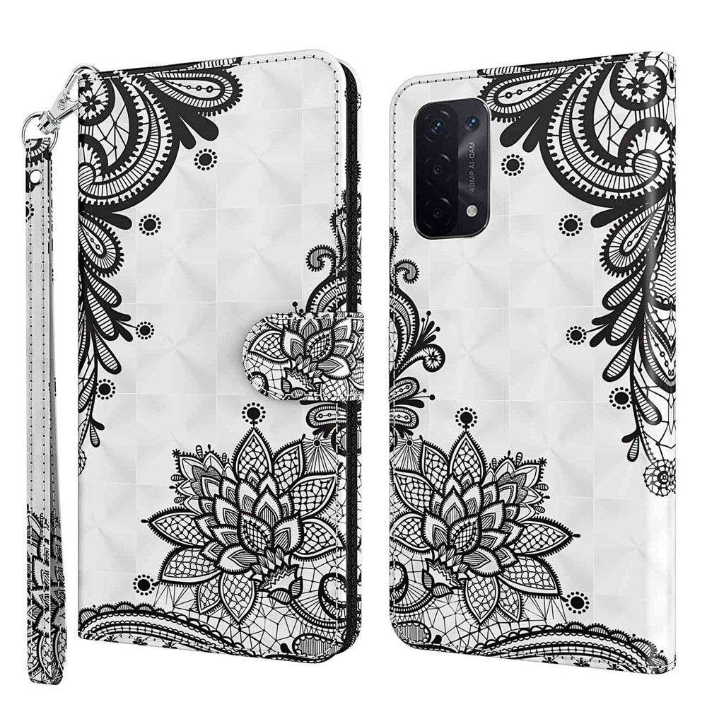 For Oppo A54 5G/A74 5G Wallet Phone Case 3D Pattern Printing PU Leather Wrist Strap Stand Feature Flip Cover