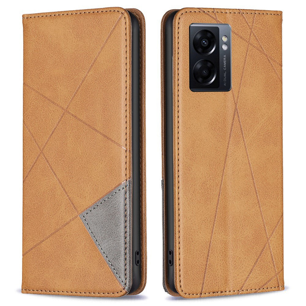 For Oppo A57 (2022) 5G / A77 5G Leather Case with Card Holder Imprinting Pattern Phone Stand Cover