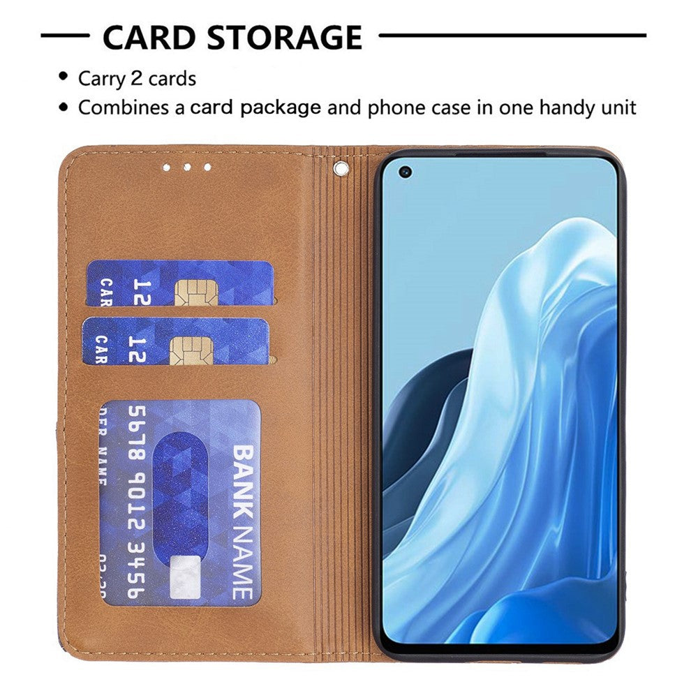 For Oppo A57 (2022) 5G / A77 5G Leather Case with Card Holder Imprinting Pattern Phone Stand Cover