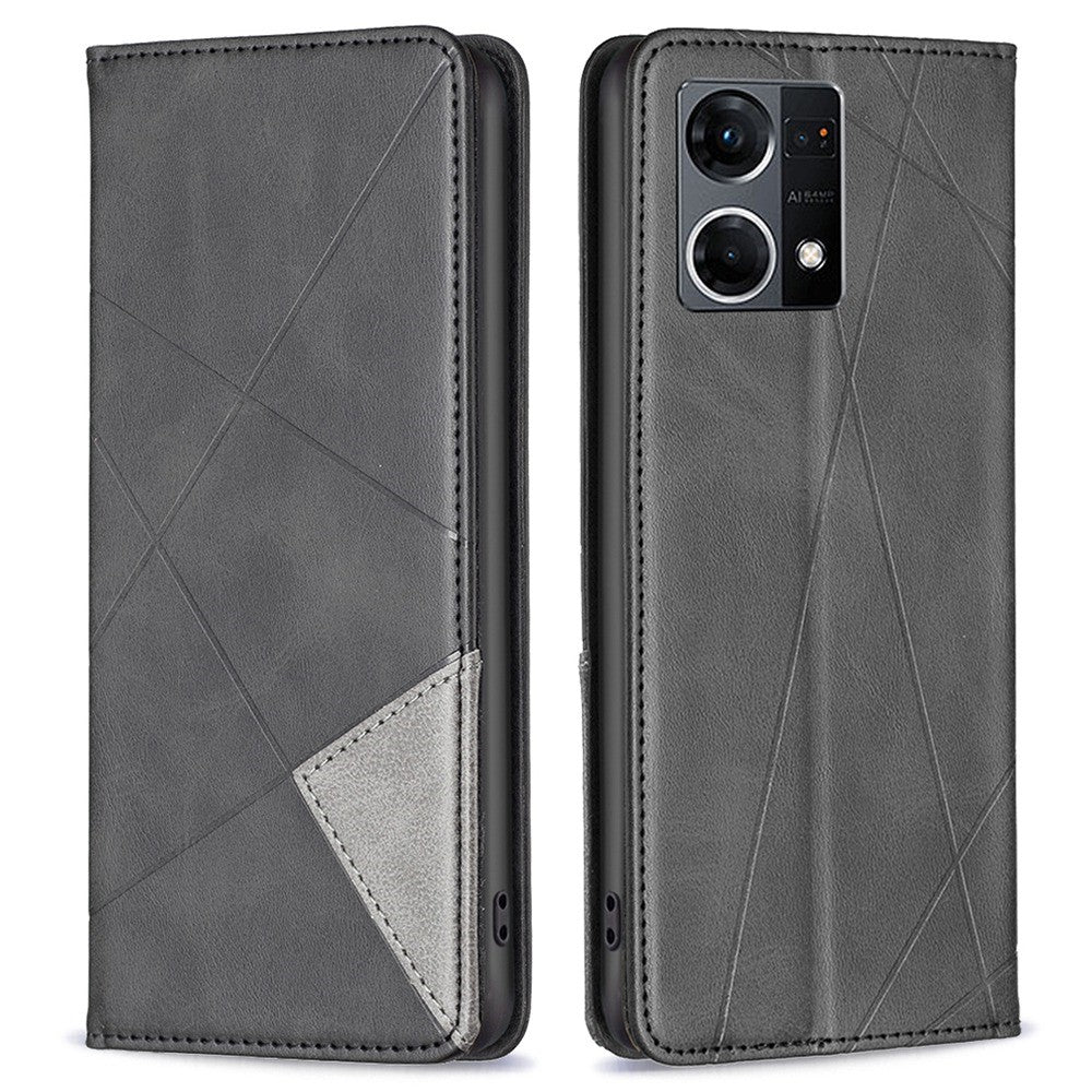 For Oppo Reno7 4G / F21 Pro 4G Leather Case with Card Holder Imprinting Pattern Phone Stand Cover