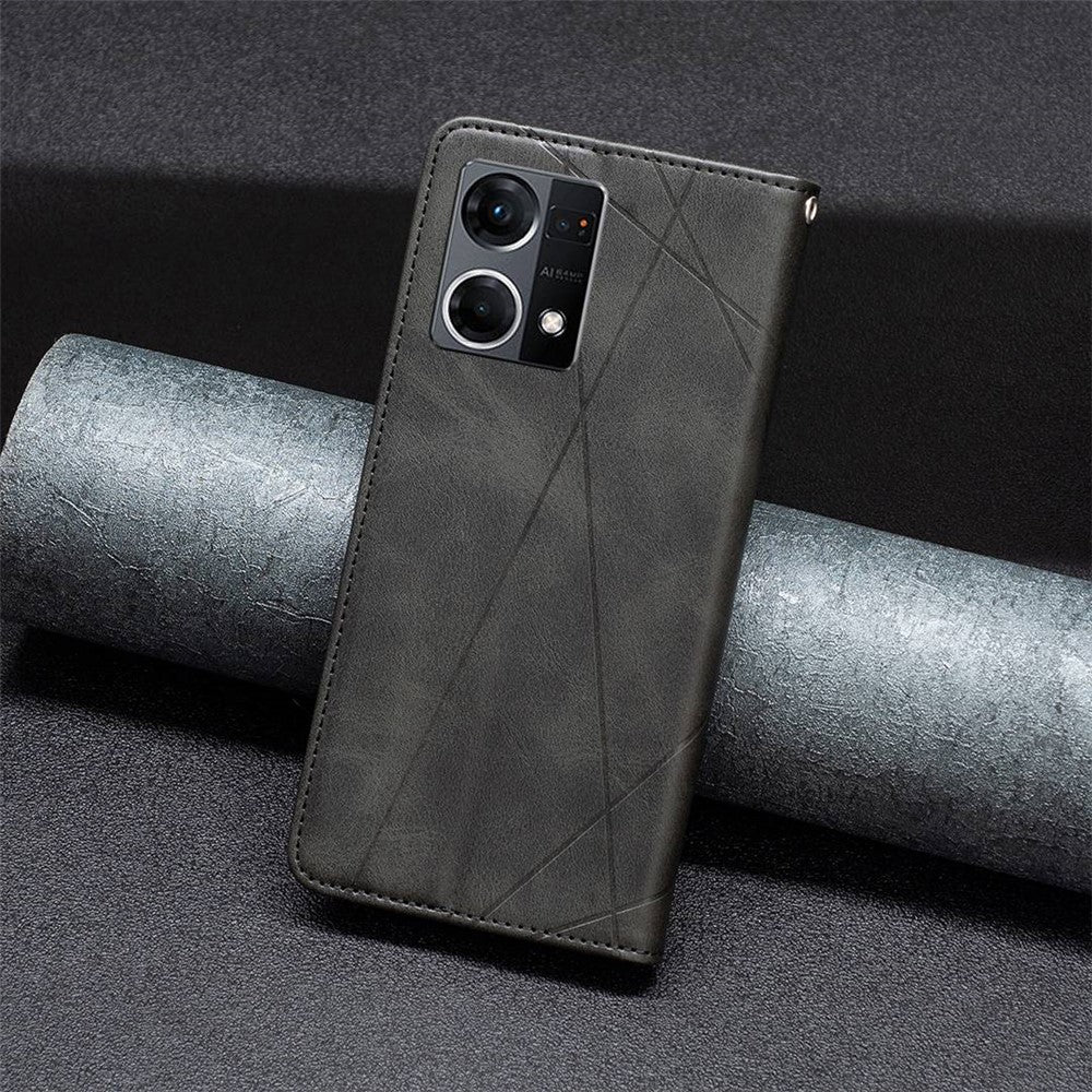 For Oppo Reno7 4G / F21 Pro 4G Leather Case with Card Holder Imprinting Pattern Phone Stand Cover
