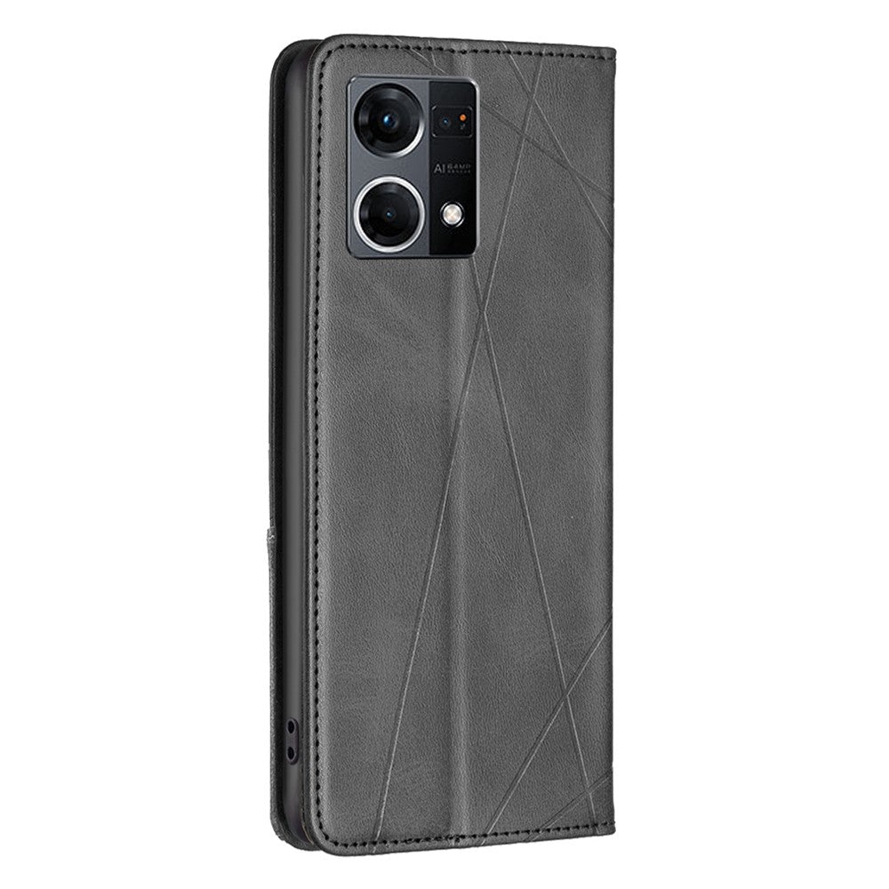 For Oppo Reno7 4G / F21 Pro 4G Leather Case with Card Holder Imprinting Pattern Phone Stand Cover