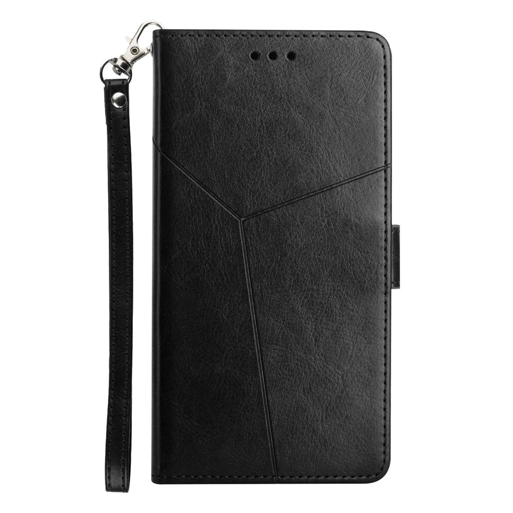 HT01 For Oppo Find X5 Lite/Reno7 5G (Global) Y-Shaped Lines Imprinted Wallet Leather Case Foldable Stand Phone Shell