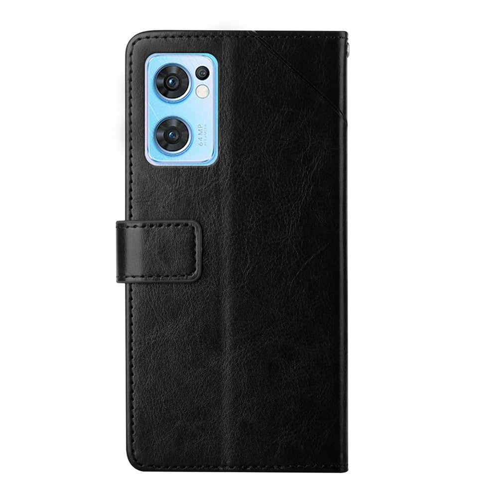 HT01 For Oppo Find X5 Lite/Reno7 5G (Global) Y-Shaped Lines Imprinted Wallet Leather Case Foldable Stand Phone Shell