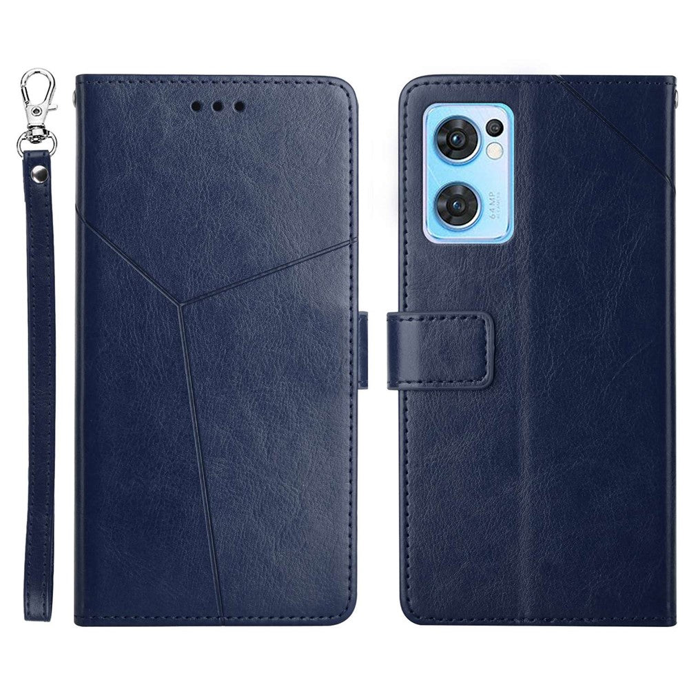 HT01 For Oppo Find X5 Lite/Reno7 5G (Global) Y-Shaped Lines Imprinted Wallet Leather Case Foldable Stand Phone Shell