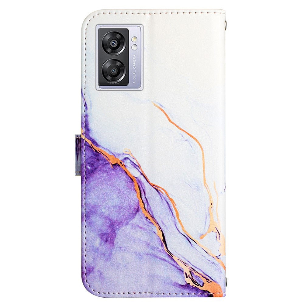 Pattern Printing Leather Series-5 for Oppo A57 (2022) 5G / A77 5G Marble Pattern Phone Guard Case PU Leather Wallet Stand Shell Protective Flip Cover