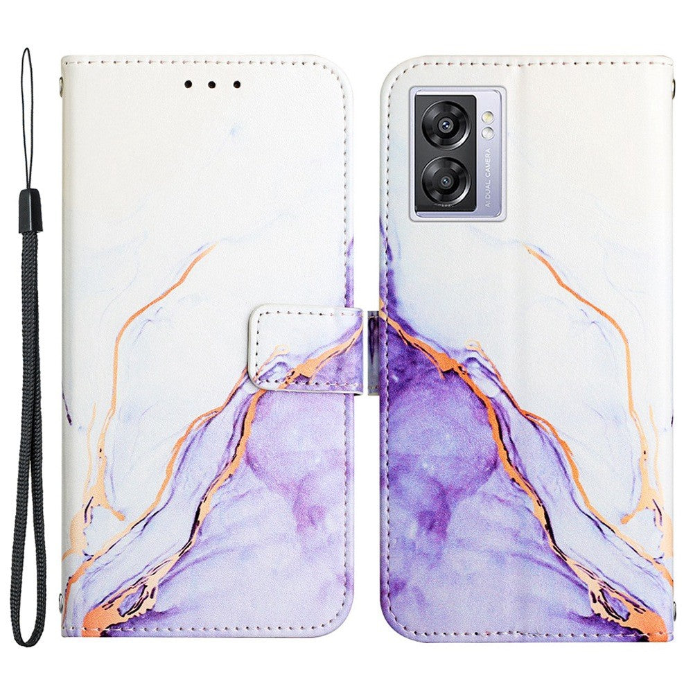 Pattern Printing Leather Series-5 for Oppo A57 (2022) 5G / A77 5G Marble Pattern Phone Guard Case PU Leather Wallet Stand Shell Protective Flip Cover