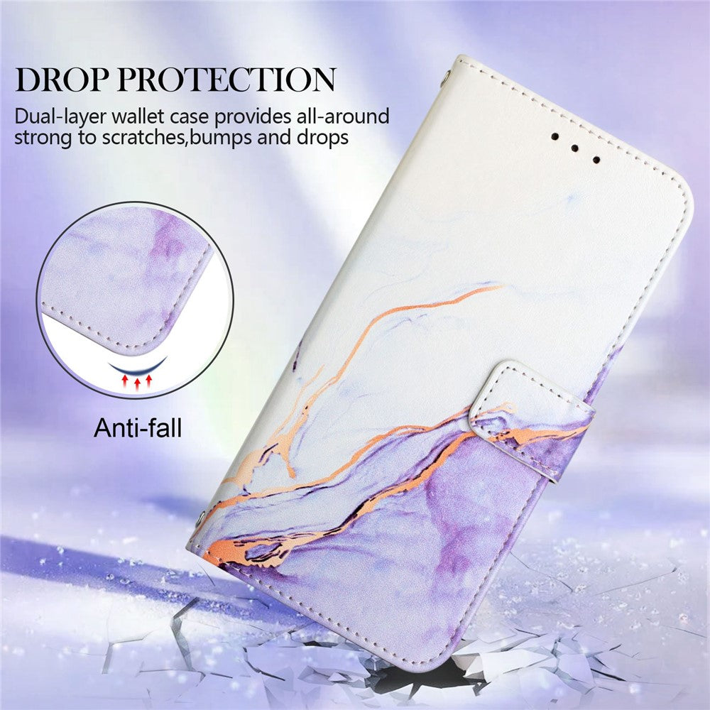 Pattern Printing Leather Series-5 for Oppo A57 (2022) 5G / A77 5G Marble Pattern Phone Guard Case PU Leather Wallet Stand Shell Protective Flip Cover