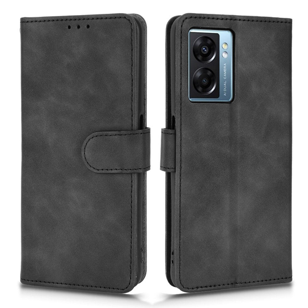 Skin-touch Feeling Phone Case for Oppo A57 (2022) 5G / A77 5G / OnePlus Nord N300 5G, PU Leather + TPU Full Protection Cover with Stand Wallet
