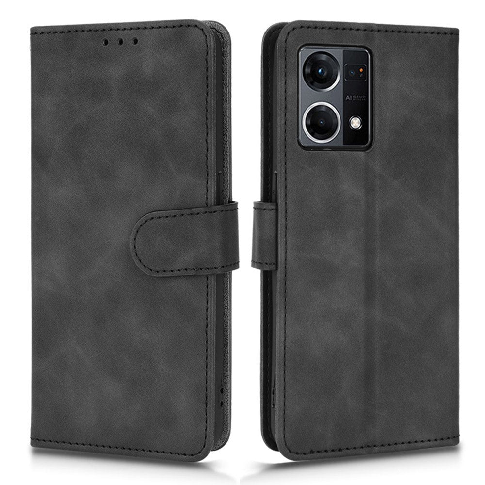 PU Leather Wallet Holster for Oppo Reno7 4G, Magnetic Buckle Skin-Friendly Shockproof Stand Flip Cover