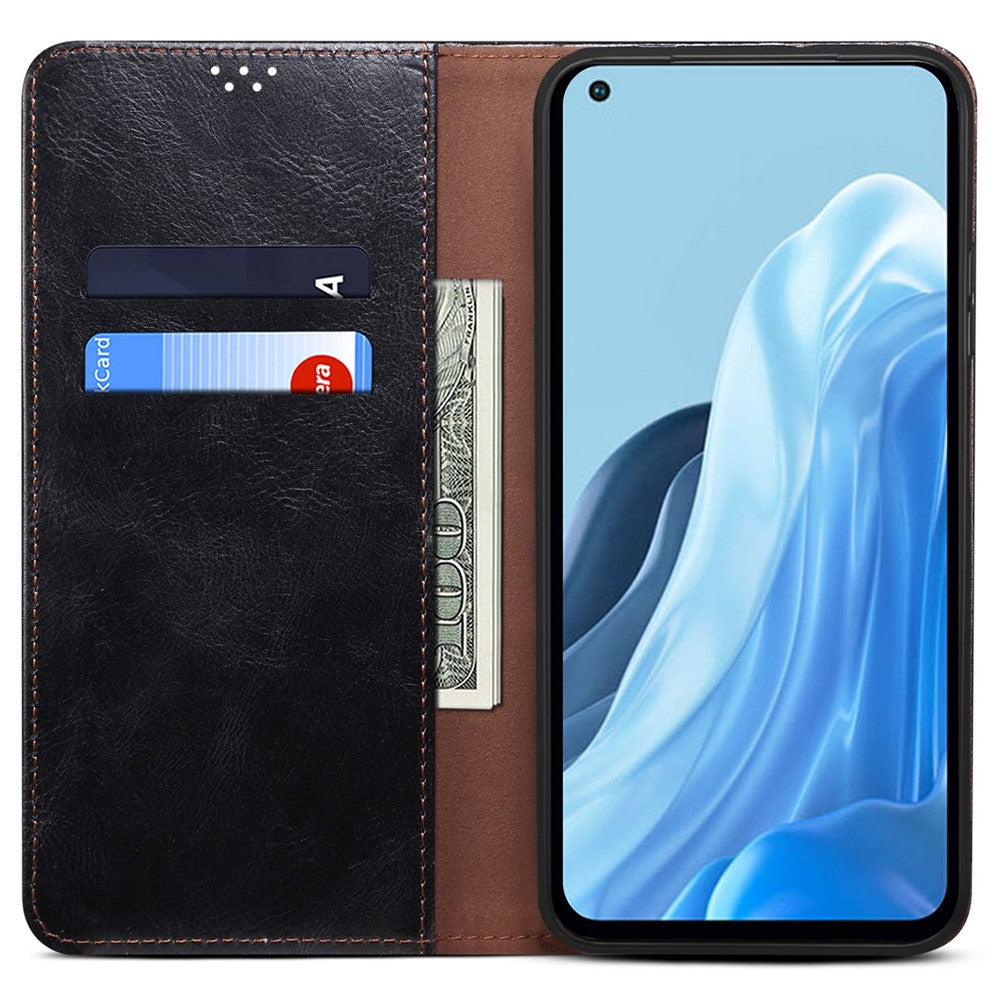 Vaxartat Crazy Horse-texturskal till Oppo Reno7 4G/F21 Pro 4G, magnetiskt självabsorberande stötsäkert stativ i läder i plånboksstil för mobilmobiler