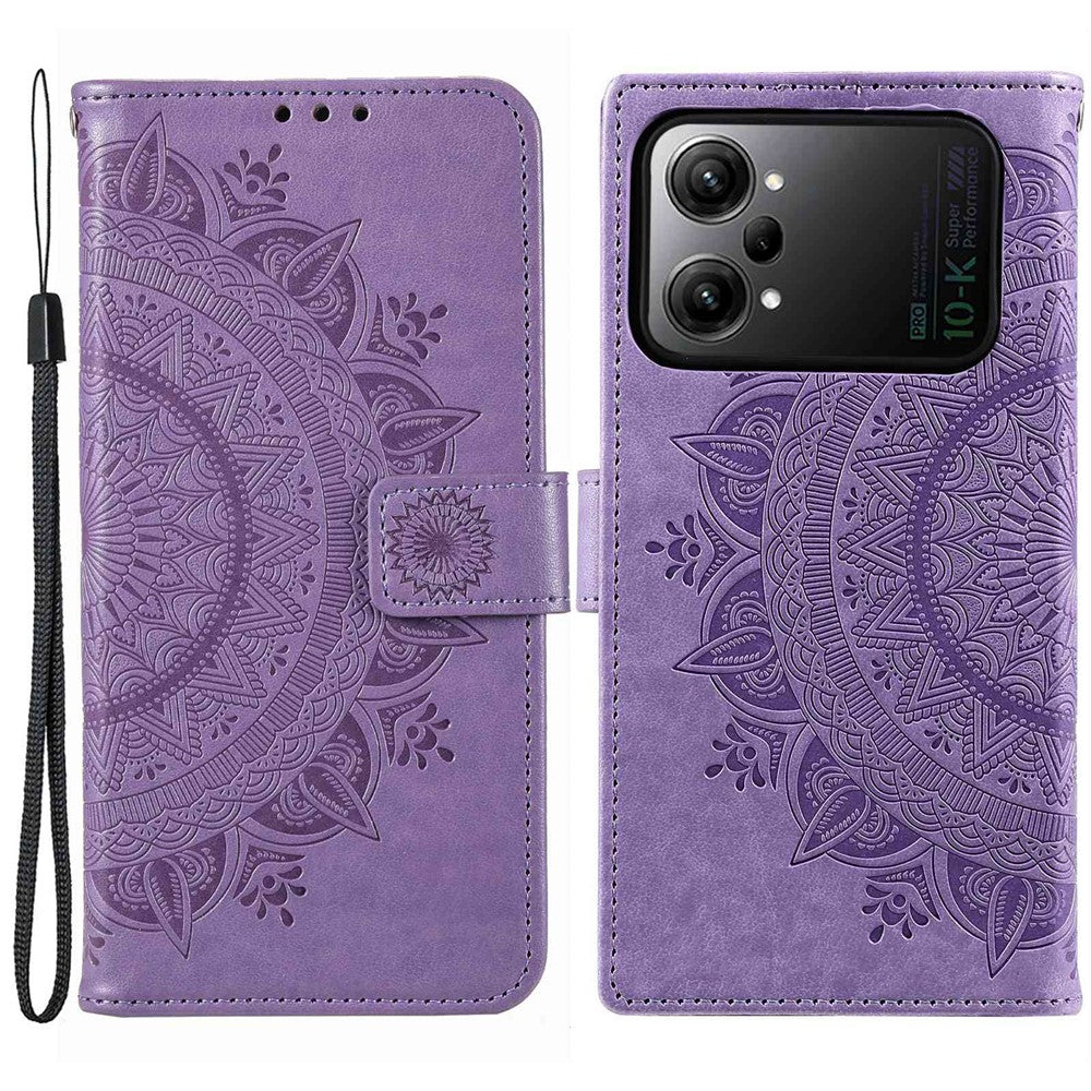 Protective Case for Oppo K10 Pro 5G Imprinted Mandala Flower Pattern Folio Flip Cover PU Leather Anti-drop Wallet Case with Strap
