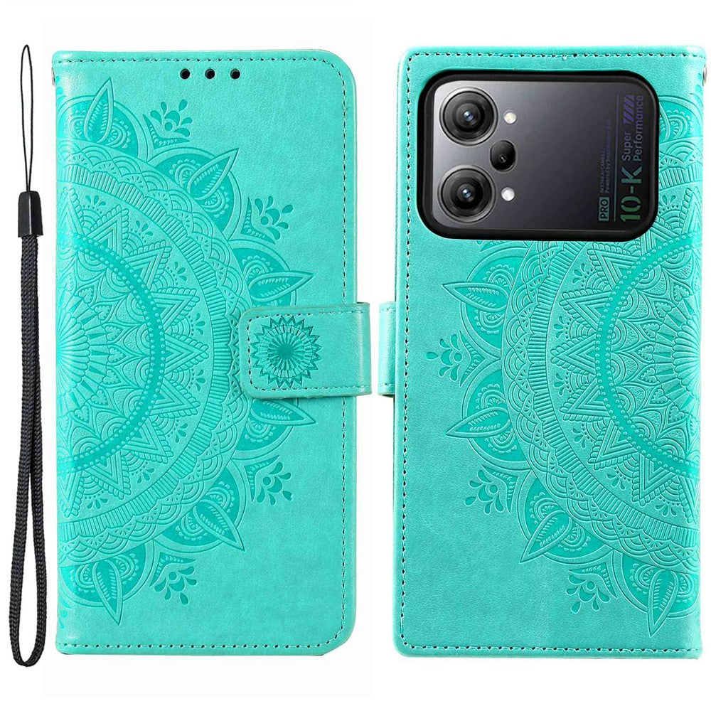 Protective Case for Oppo K10 Pro 5G Imprinted Mandala Flower Pattern Folio Flip Cover PU Leather Anti-drop Wallet Case with Strap