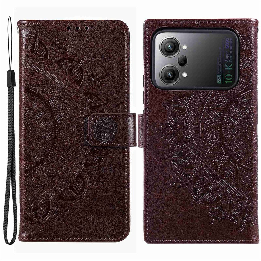 Protective Case for Oppo K10 Pro 5G Imprinted Mandala Flower Pattern Folio Flip Cover PU Leather Anti-drop Wallet Case with Strap