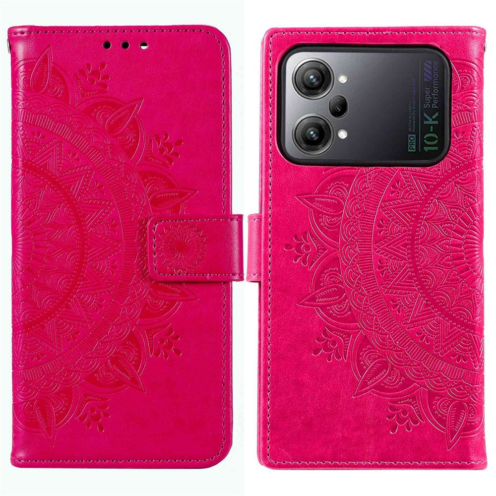 Protective Case for Oppo K10 Pro 5G Imprinted Mandala Flower Pattern Folio Flip Cover PU Leather Anti-drop Wallet Case with Strap