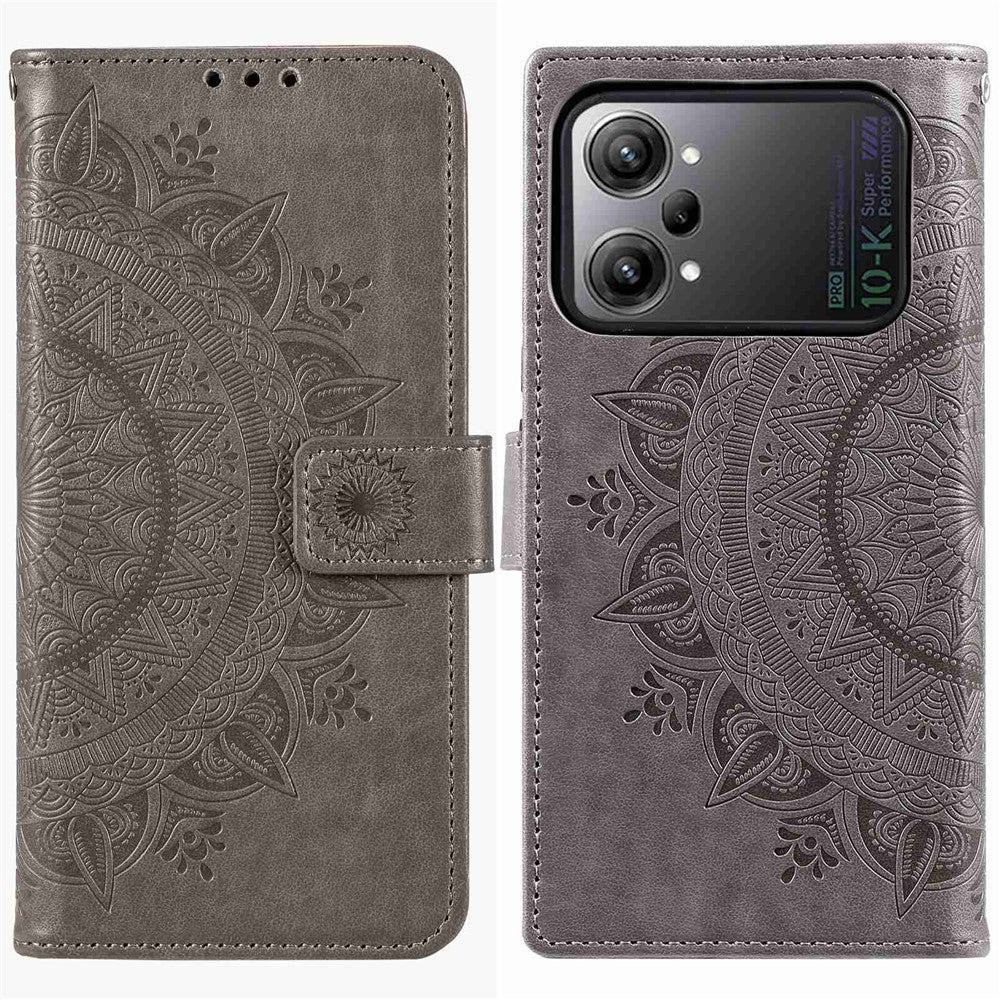 Protective Case for Oppo K10 Pro 5G Imprinted Mandala Flower Pattern Folio Flip Cover PU Leather Anti-drop Wallet Case with Strap