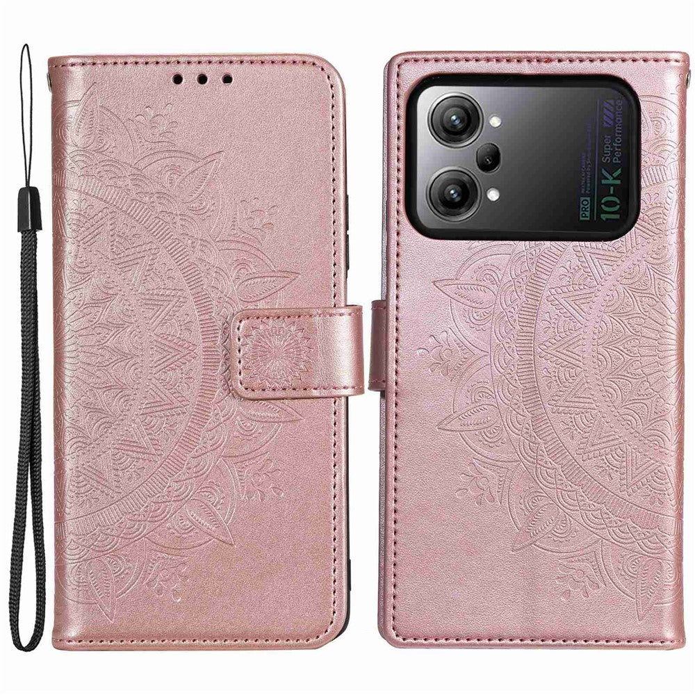Protective Case for Oppo K10 Pro 5G Imprinted Mandala Flower Pattern Folio Flip Cover PU Leather Anti-drop Wallet Case with Strap