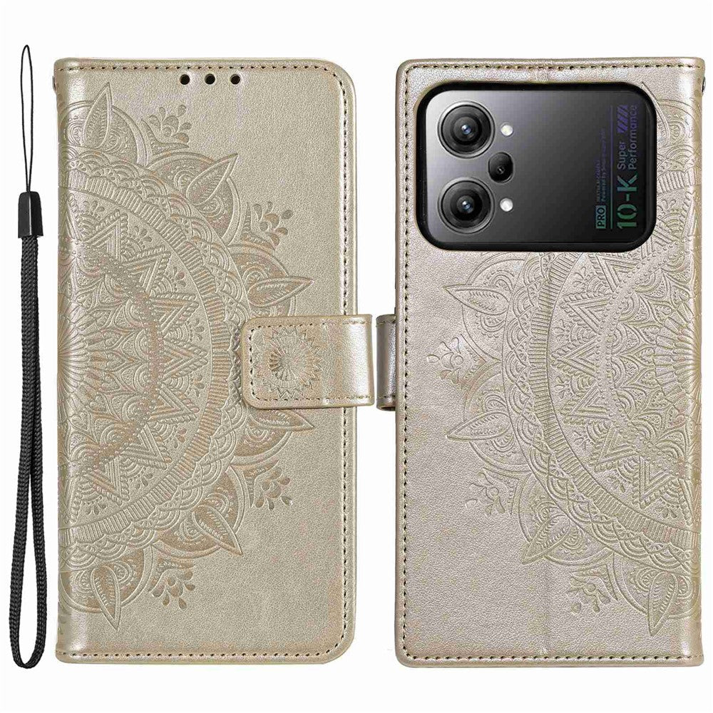 Protective Case for Oppo K10 Pro 5G Imprinted Mandala Flower Pattern Folio Flip Cover PU Leather Anti-drop Wallet Case with Strap