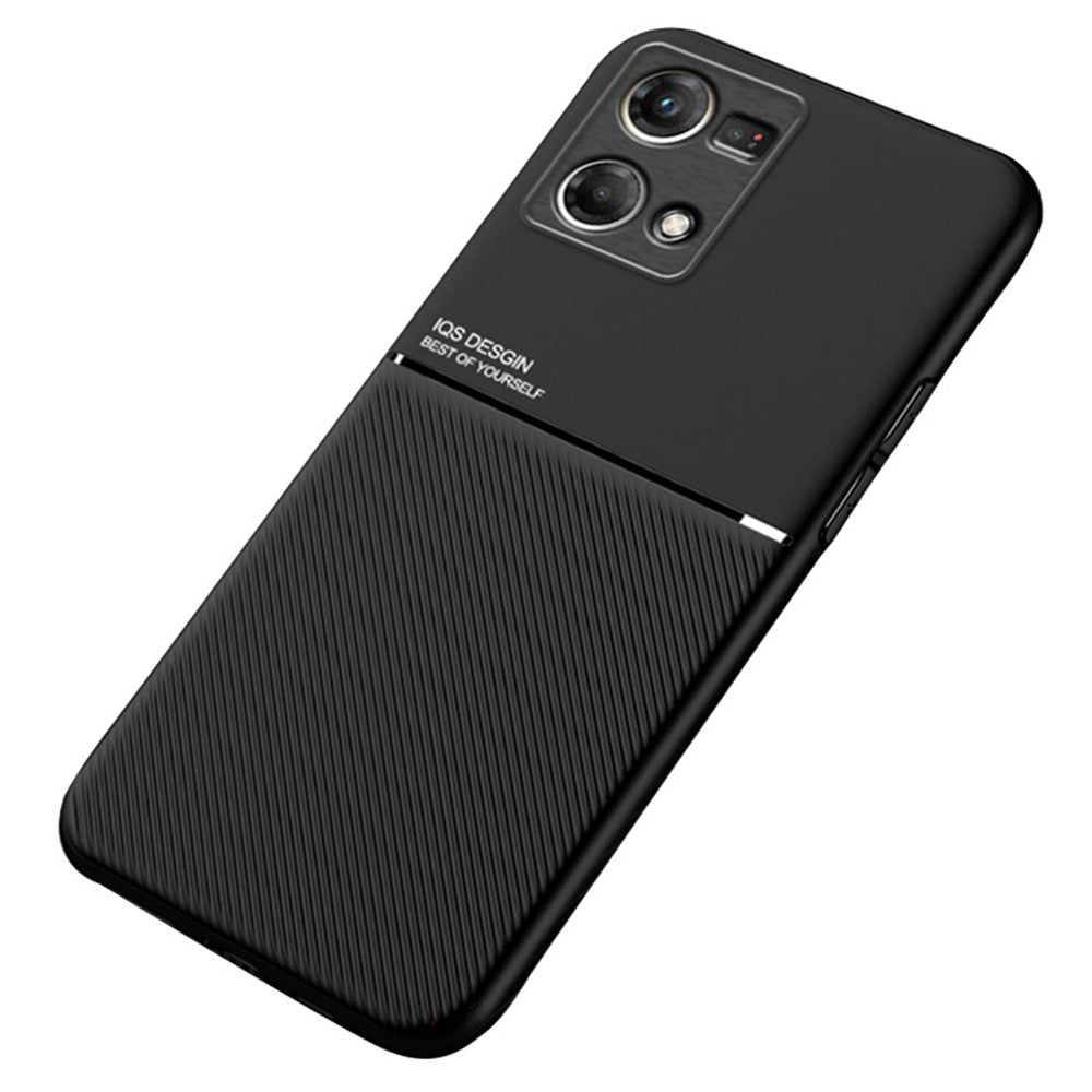 Protective Phone Case for Oppo Reno7 4G Anti-scratch Anti-fall Lines Imprinted PU Leather TPU Shell with Built-in Metal Sheet