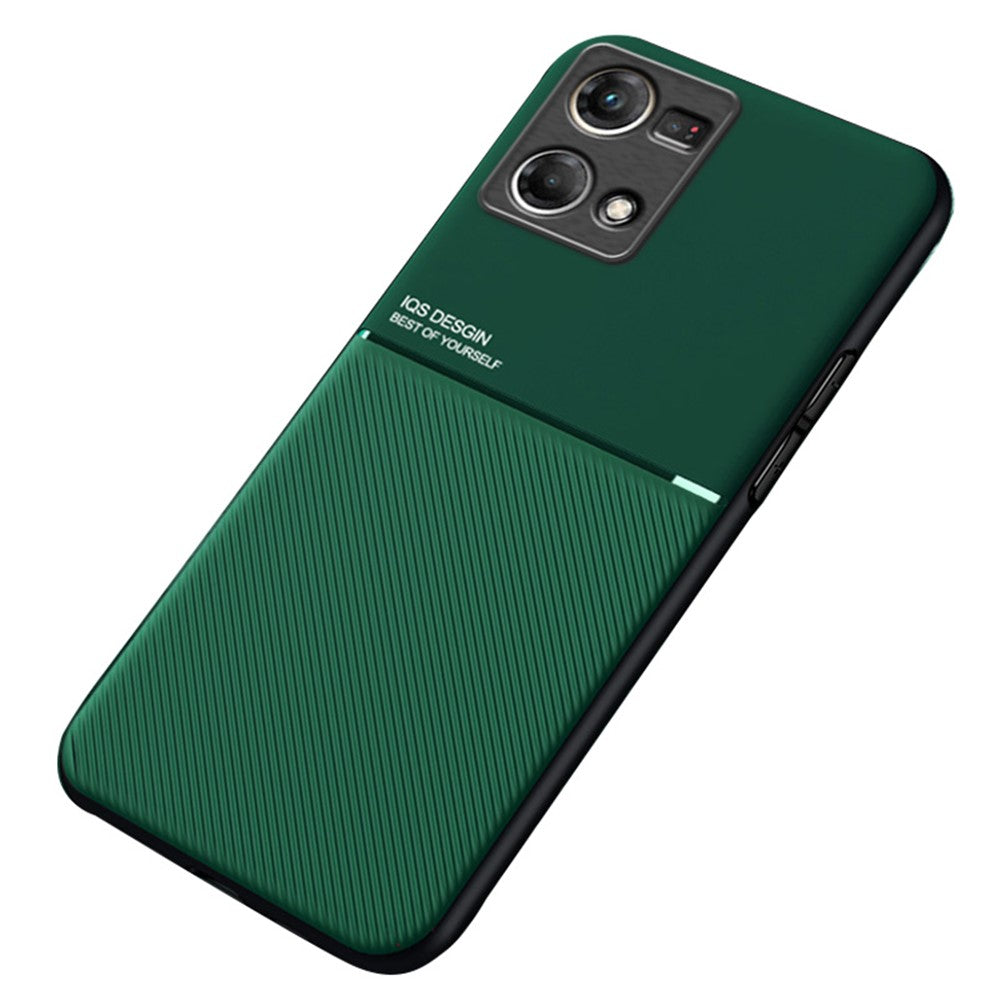 Protective Phone Case for Oppo Reno7 4G Anti-scratch Anti-fall Lines Imprinted PU Leather TPU Shell with Built-in Metal Sheet