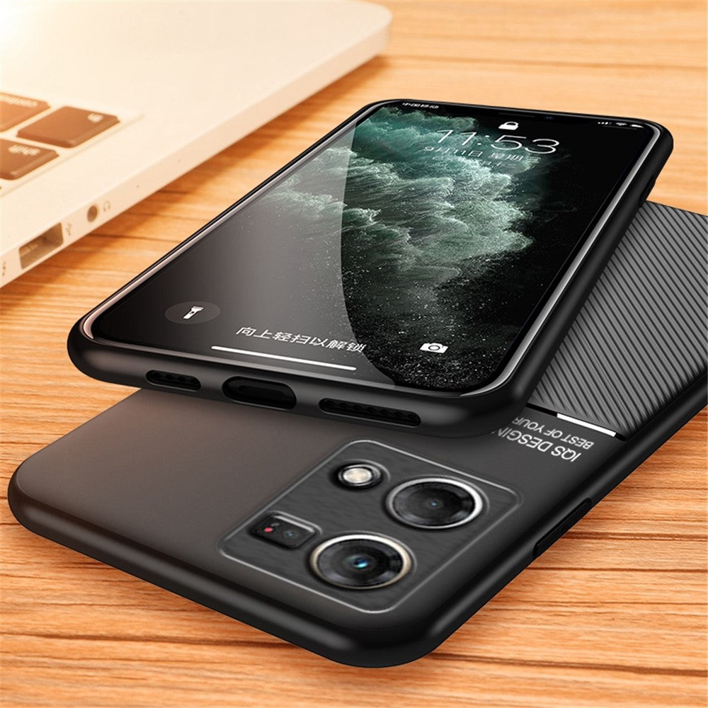 Protective Phone Case for Oppo Reno7 4G Anti-scratch Anti-fall Lines Imprinted PU Leather TPU Shell with Built-in Metal Sheet