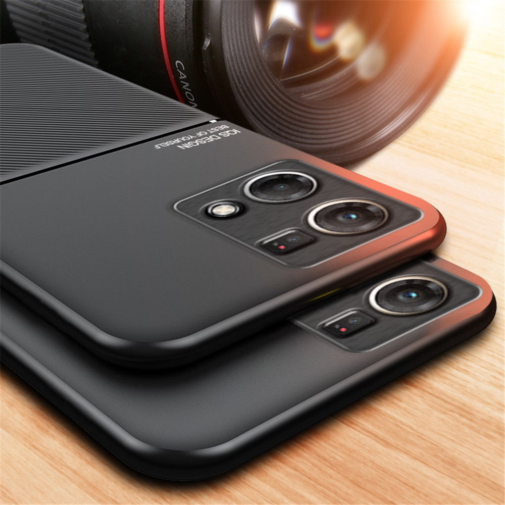 Protective Phone Case for Oppo Reno7 4G Anti-scratch Anti-fall Lines Imprinted PU Leather TPU Shell with Built-in Metal Sheet