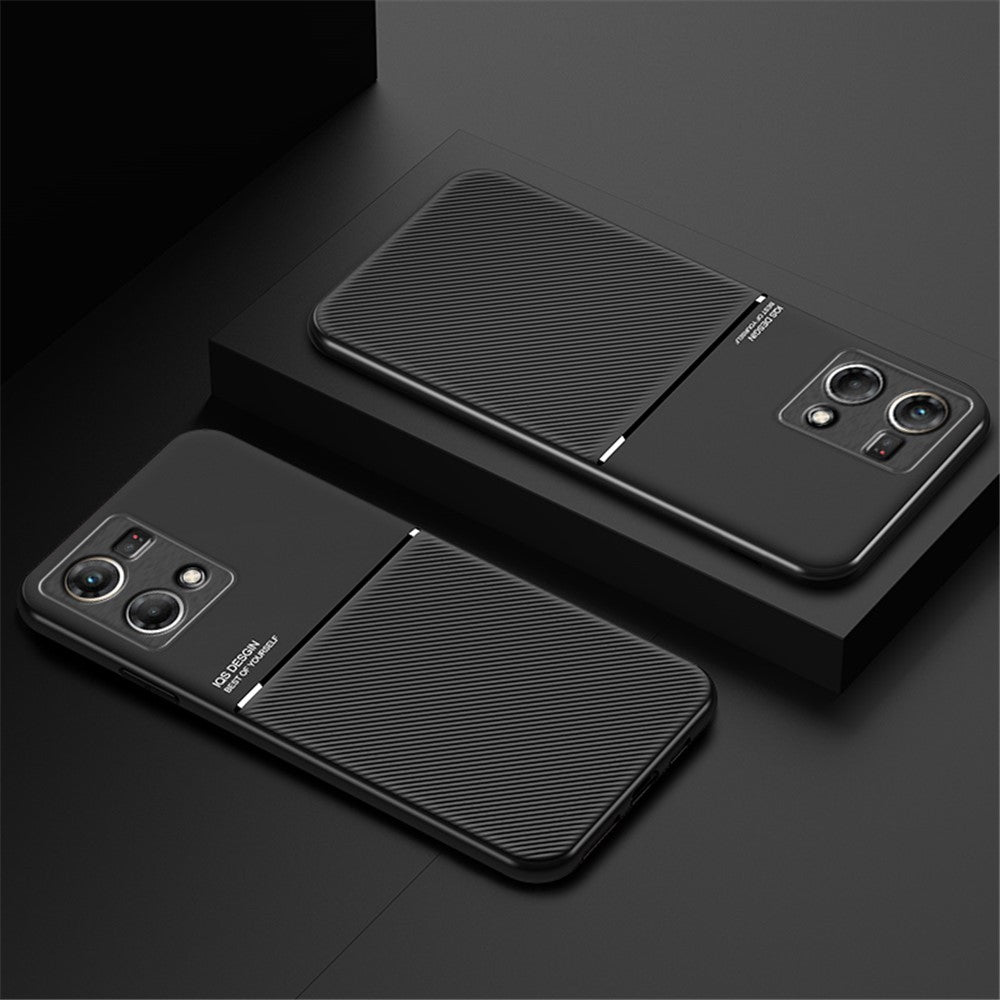 Protective Phone Case for Oppo Reno7 4G Anti-scratch Anti-fall Lines Imprinted PU Leather TPU Shell with Built-in Metal Sheet