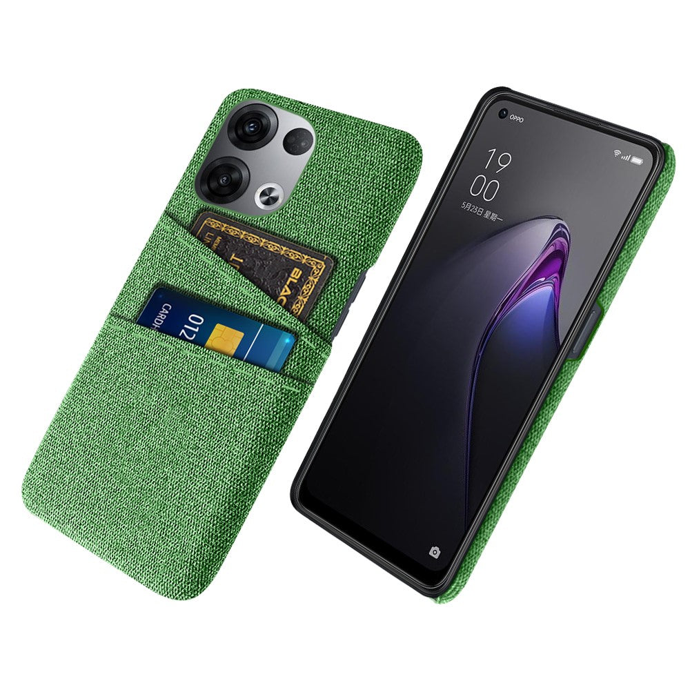 For Oppo Reno8 5G / Reno8 5G (Global Version) Cloth Texture Multifunction Dual Card Slots Cell Phone Case Cloth + PC Phone Back Cover