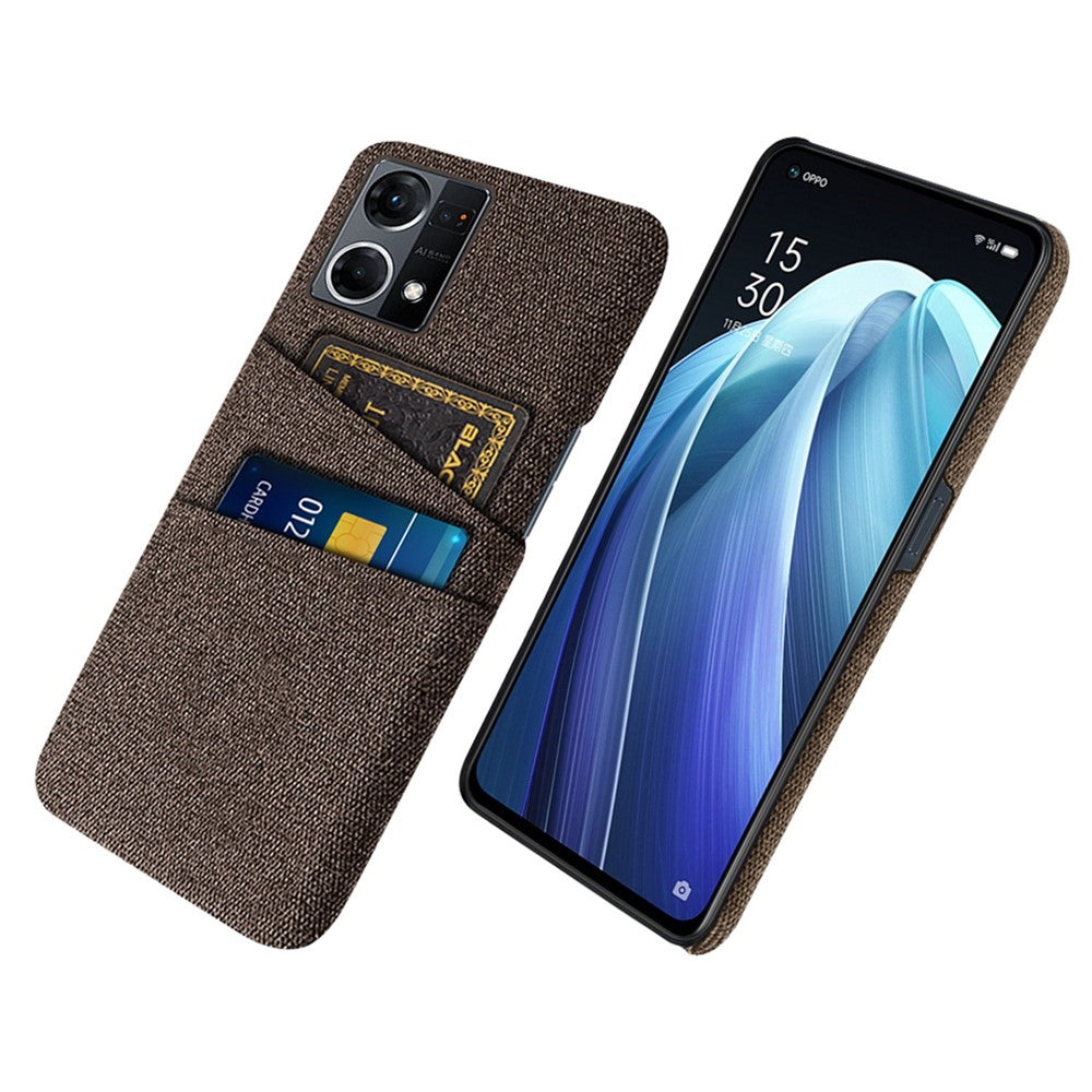 mobilskal med dubbla kortplatser för Oppo Reno7 4G, tygstruktur, fallsäkert tyg + PC-bakstycke