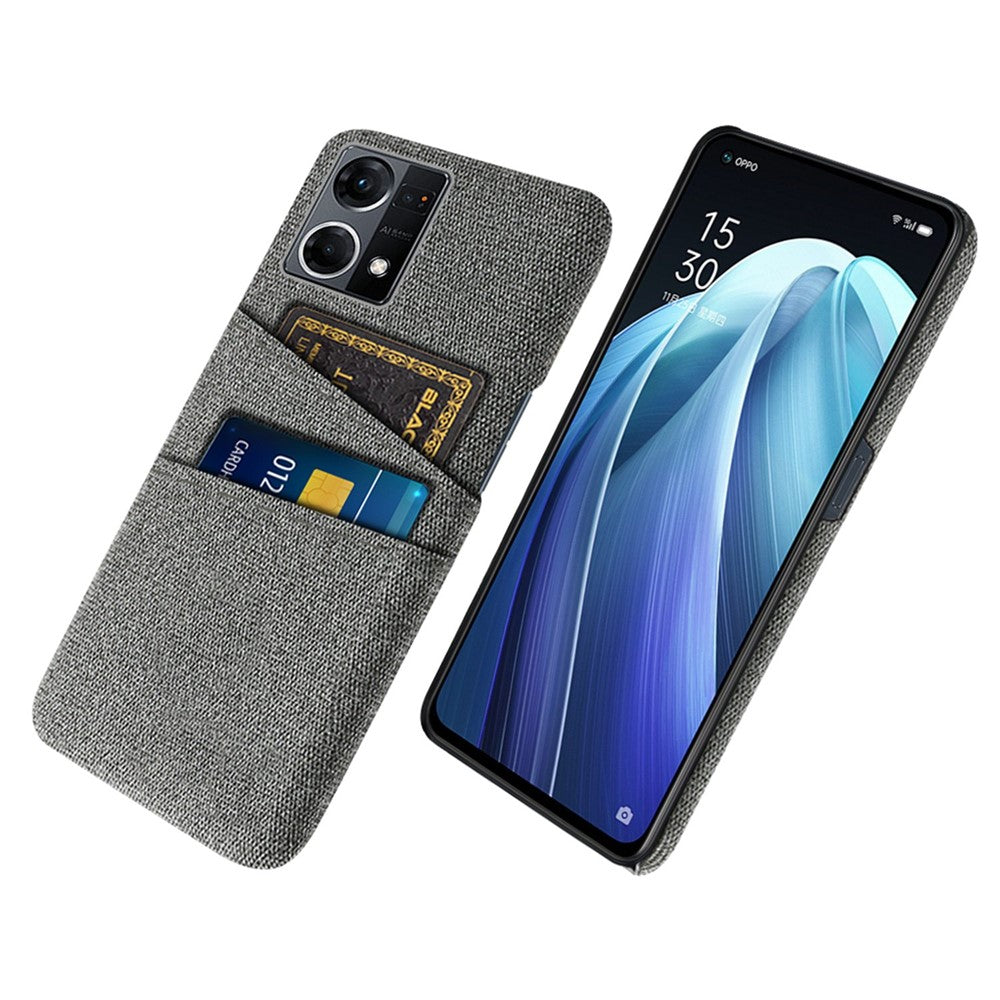 mobilskal med dubbla kortplatser för Oppo Reno7 4G, tygstruktur, fallsäkert tyg + PC-bakstycke