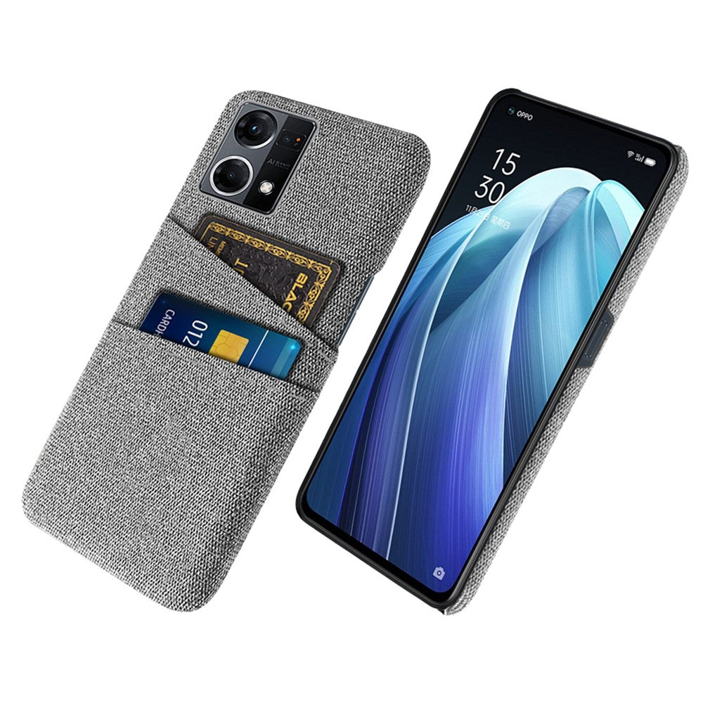 mobilskal med dubbla kortplatser för Oppo Reno7 4G, tygstruktur, fallsäkert tyg + PC-bakstycke