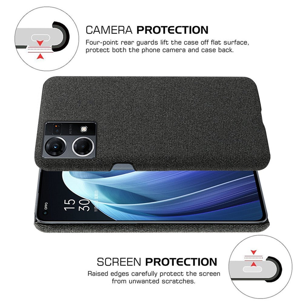 For Oppo Reno7 4G Cloth Texture Phone Case Solid Color Hard PC + Cloth Protective Cover