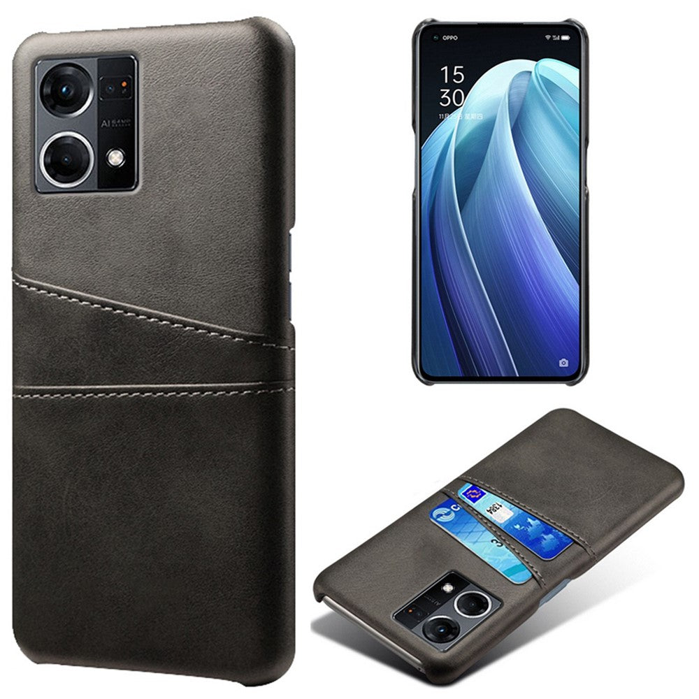 For Oppo Reno7 4G Multipurpose Phone Case with Two Card Slots Phone Protector PU Leather Coated Hard PC Cover