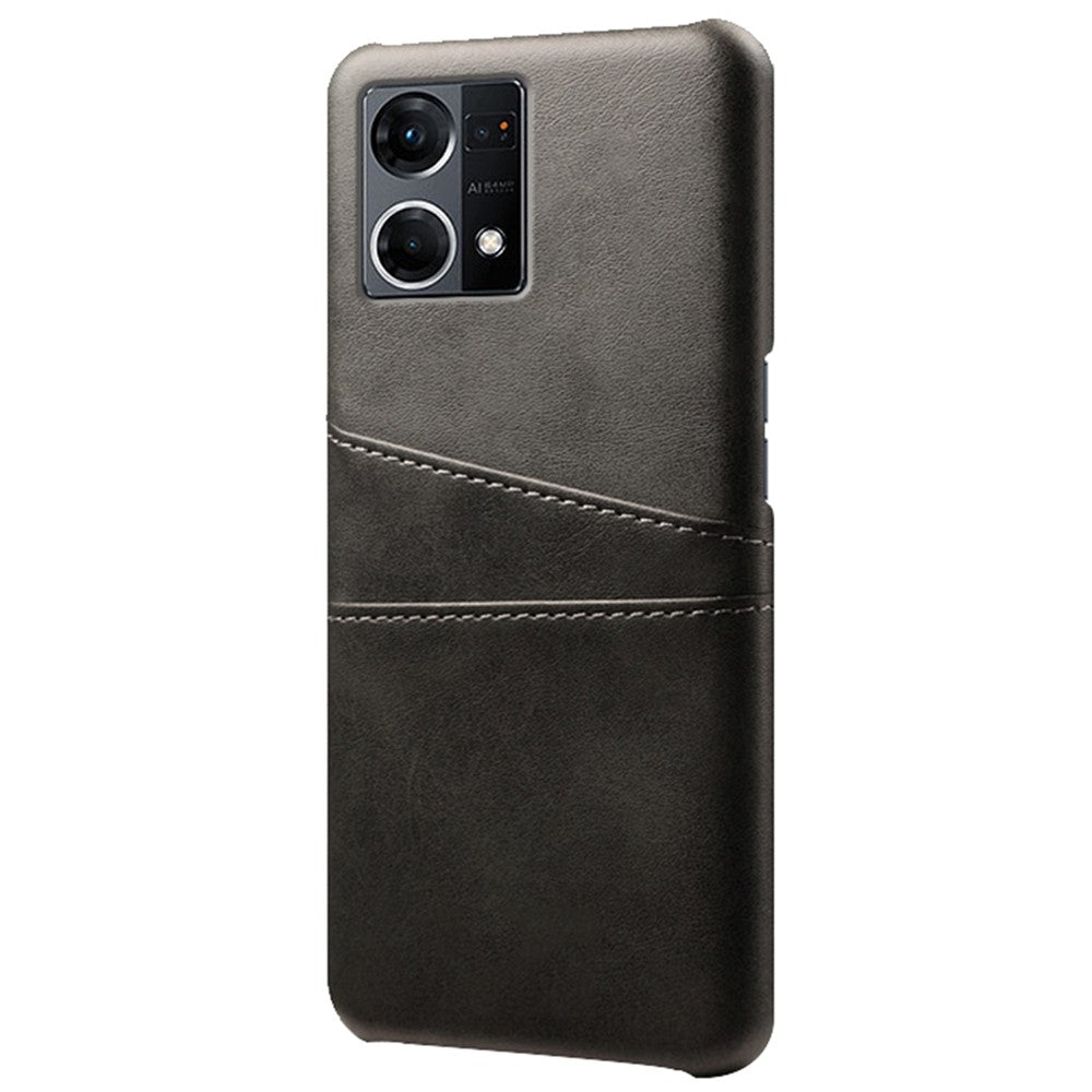 For Oppo Reno7 4G Multipurpose Phone Case with Two Card Slots Phone Protector PU Leather Coated Hard PC Cover