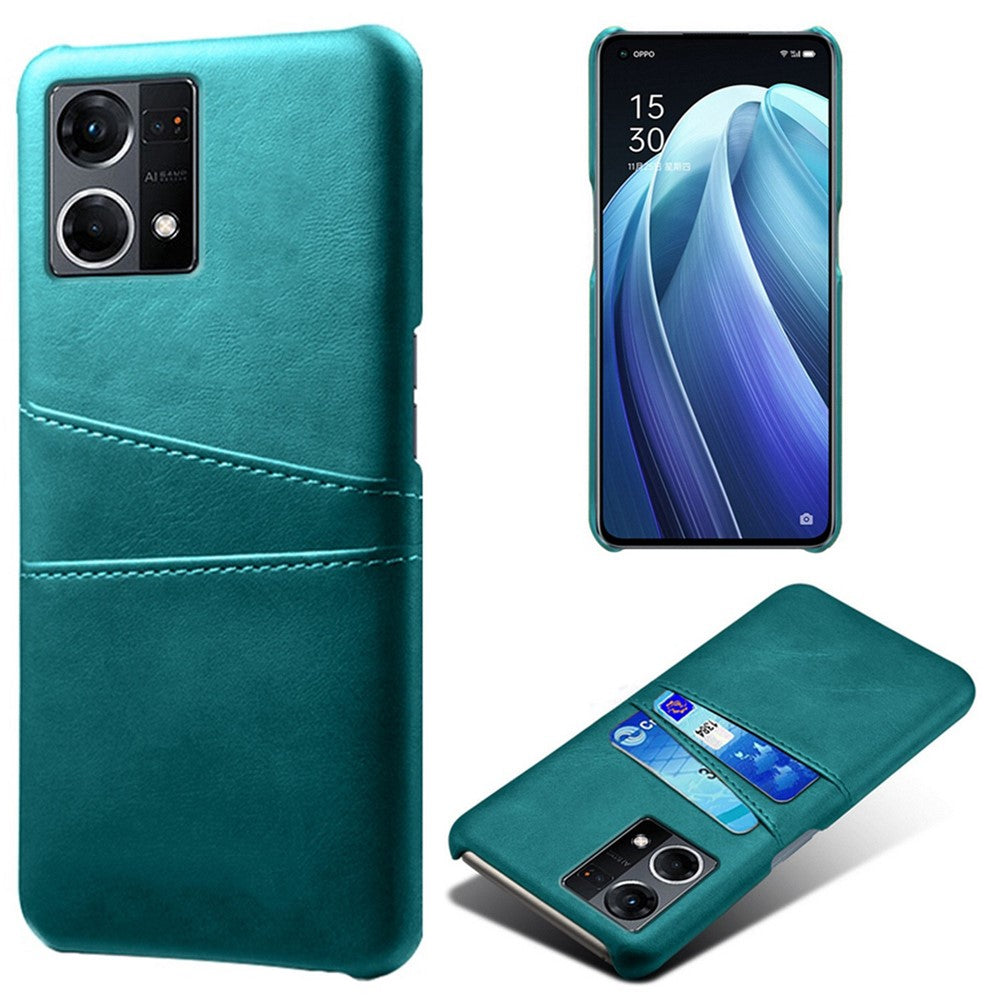 For Oppo Reno7 4G Multipurpose Phone Case with Two Card Slots Phone Protector PU Leather Coated Hard PC Cover