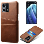 For Oppo Reno7 4G Multipurpose Phone Case with Two Card Slots Phone Protector PU Leather Coated Hard PC Cover