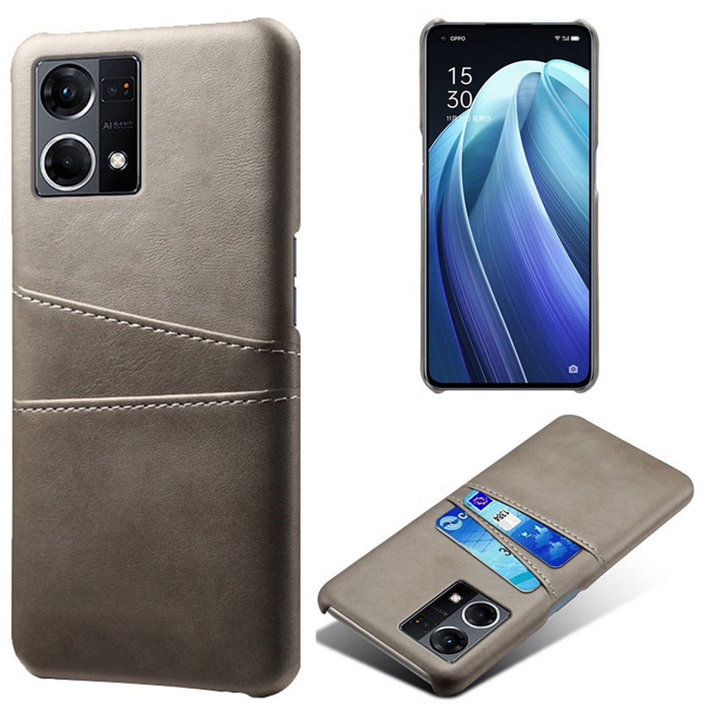 For Oppo Reno7 4G Multipurpose Phone Case with Two Card Slots Phone Protector PU Leather Coated Hard PC Cover