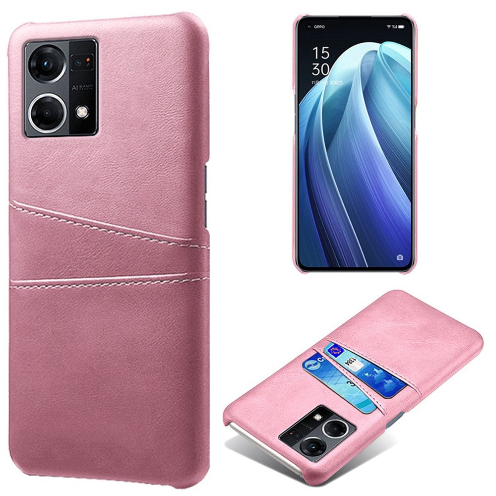 For Oppo Reno7 4G Multipurpose Phone Case with Two Card Slots Phone Protector PU Leather Coated Hard PC Cover