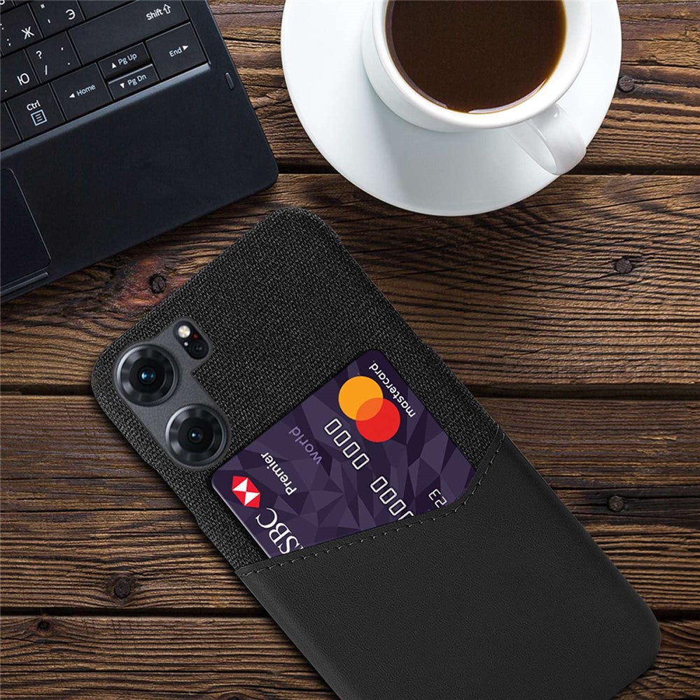 For Oppo K10 Pro 5G Cloth Texture Card Holder Phone Case PU Leather Coated PC Protective Cover